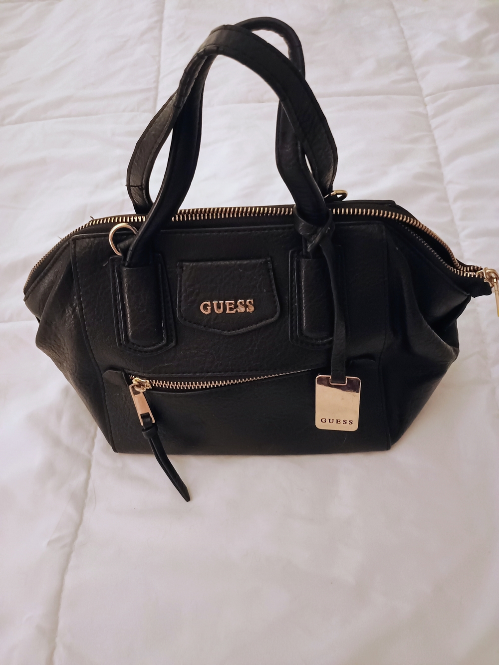 Price Firm GUESS "Taylor" Black Faux Leather Satchel Handbag